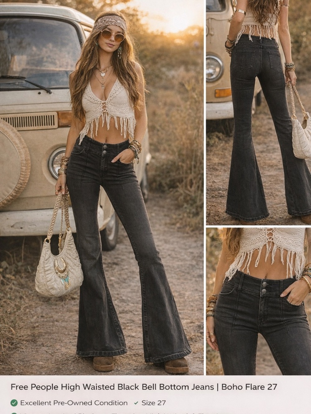 Free People Black High-Waisted Flare Jeans